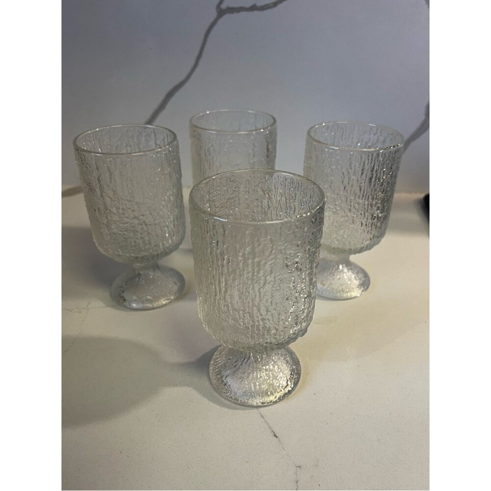Indiana Glass Crystal Ice Water Goblet Set Vintage Clear Textured Stemware Set 4
